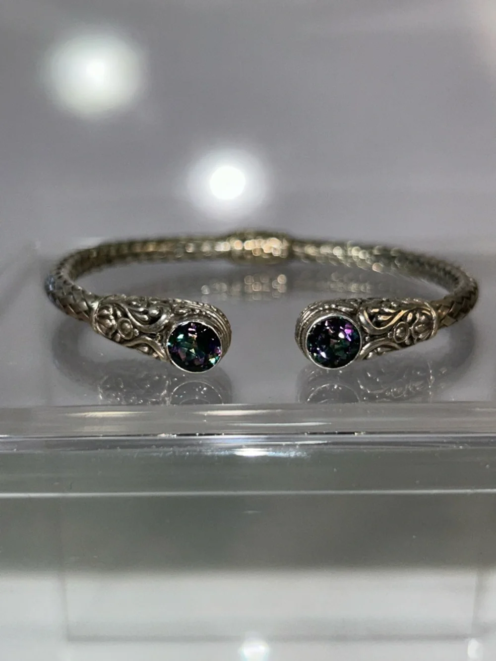 NWOT Designer Samuel B. Sterling Silver Genuine Mystic Topaz Cuff Bracelet